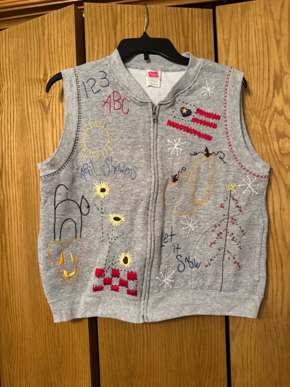 Hanes Gray Embroidered Zip Vest
